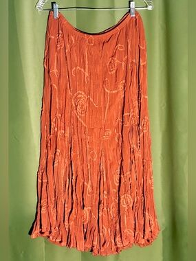 RAFAEL Peachy Orange Pleated Embroidered Maxi Skirt Sz 1X